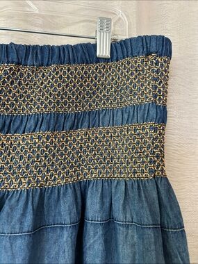 G-unit cotton denim skirt with copper smocking, xl